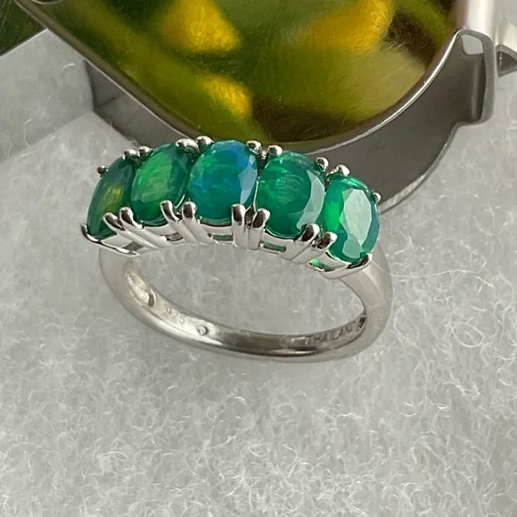 Genuine Ethiopian OPAL STERLING Silver Ring SIZE 6.5 - Picture 3 of 12